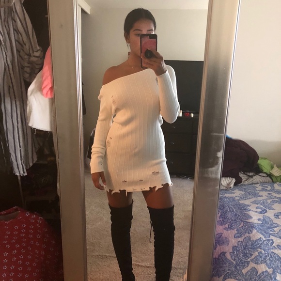 White distressed knit dress - Picture 3 of 3